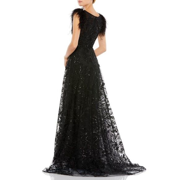 Mac Duggal 20296 Size 2 Black Embellished Feather Long Ballgown Gown Maxi Dress - Picture 4 of 4